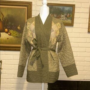 Anthropologie Green Patchwork Quilted Robe